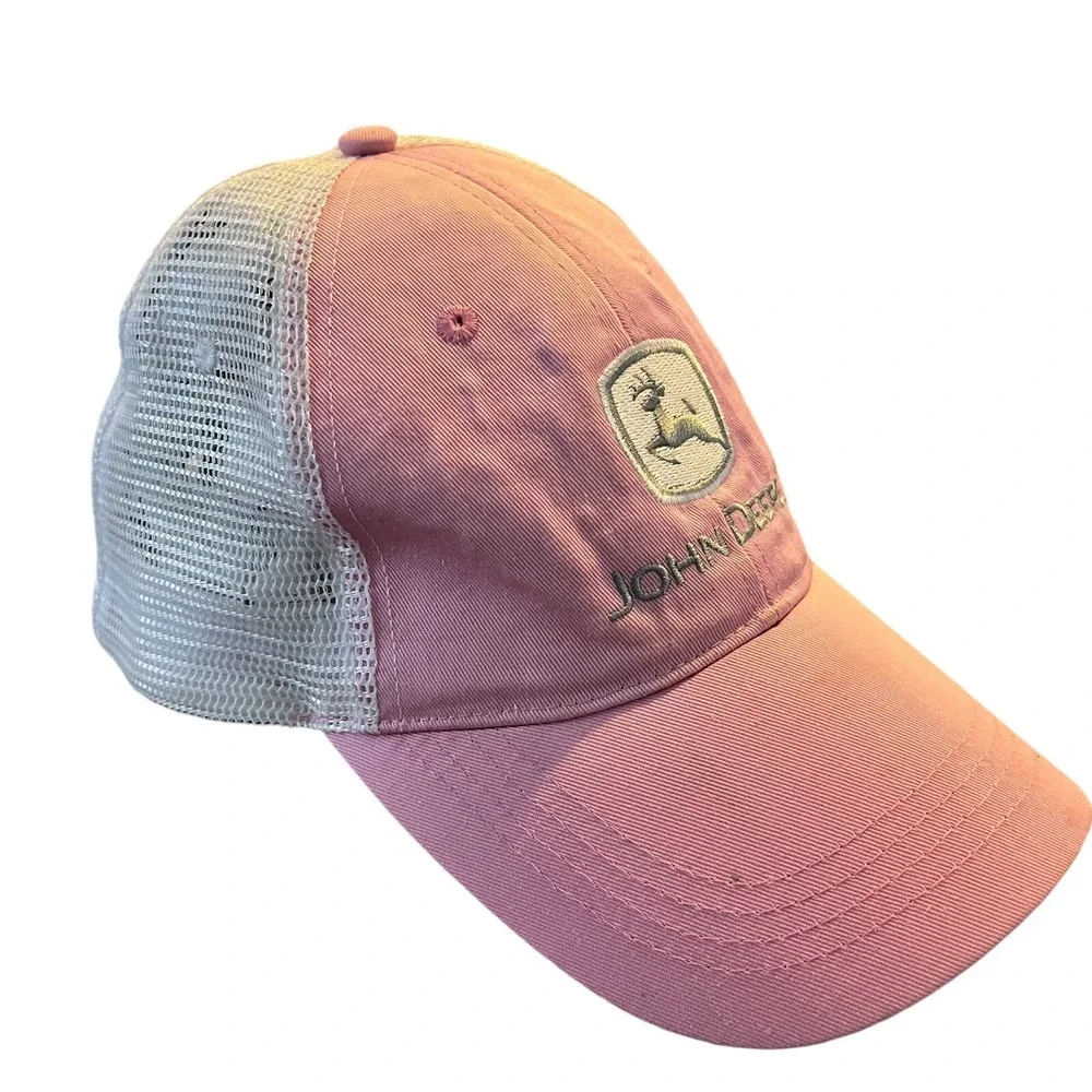 John Deere Trucker Hat Womens Pink White Mesh Snapback Cap Farm Workwear